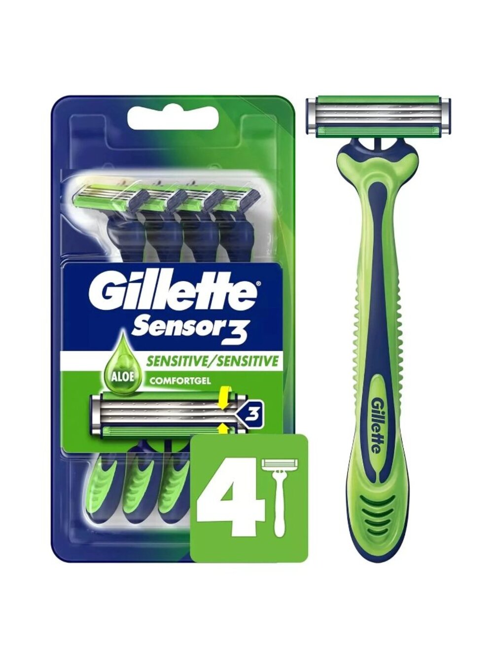 Sensor3 Sensitive Men'S Disposable Razor, 4 Razors